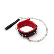 Kiotos Leather - Zwarte Leren collar Met rode voering En leash-Laced-up.nl
