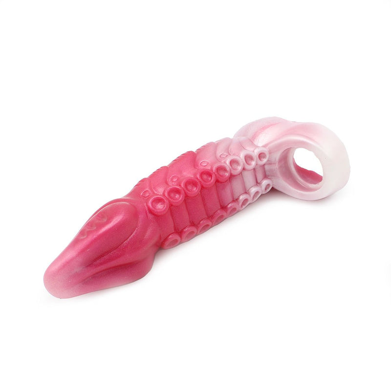 Kiotos Monstar 10 - Penis Sleeve - Penisverlenging - Met Ball Stretcher Opening - Inbreng Lengte 180 mm - Siliconen - Roze Wit-Laced-up.nl