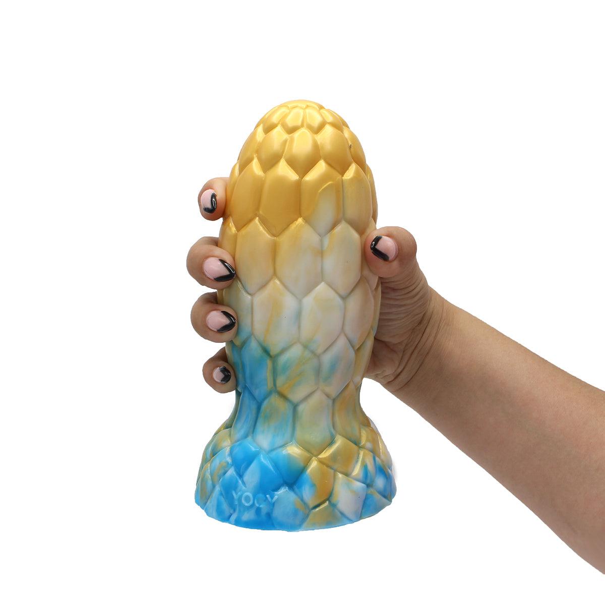 Kiotos Monstar - Buttplug - Alien Egg - 17.5 x 7.5 cm - Tie Dye Goud/Blauw-Erotiekvoordeel.nl