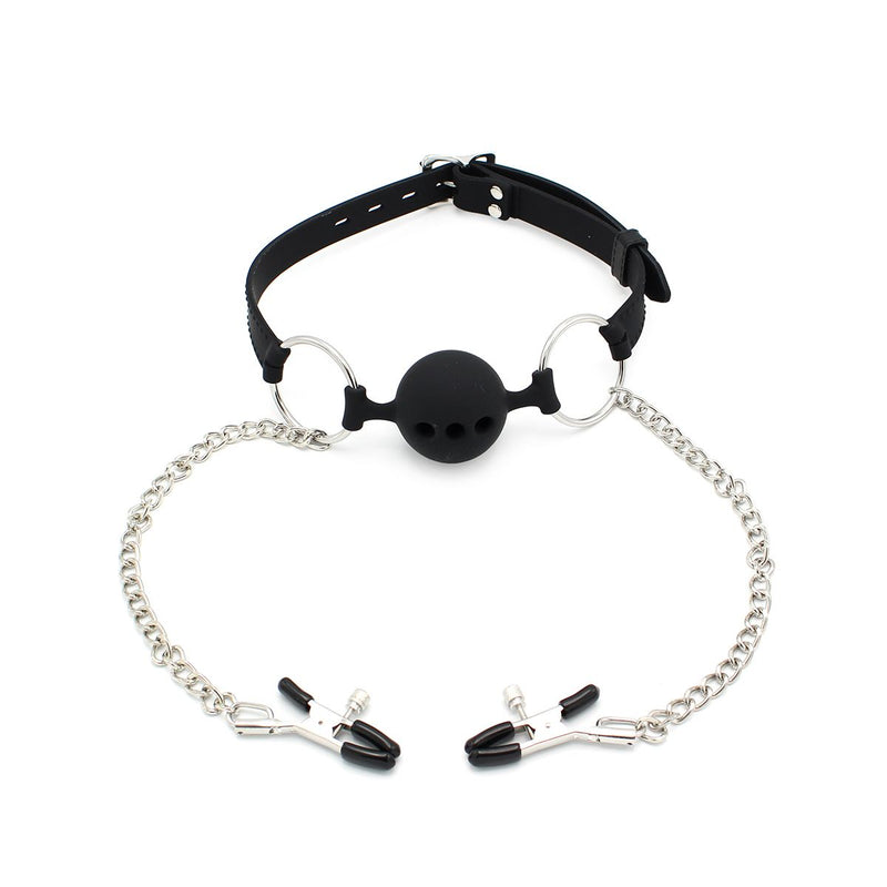 Kiotos - Siliconen Ball Gag Met Tepelklemmen-Laced-up.nl