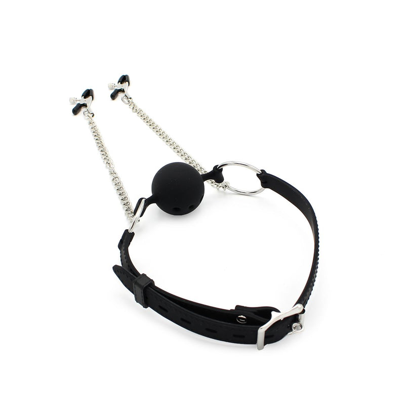 Kiotos - Siliconen Ball Gag Met Tepelklemmen-Laced-up.nl