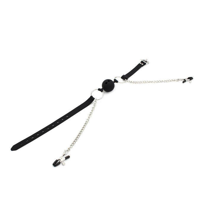 Kiotos - Siliconen Ball Gag Met Tepelklemmen-Laced-up.nl