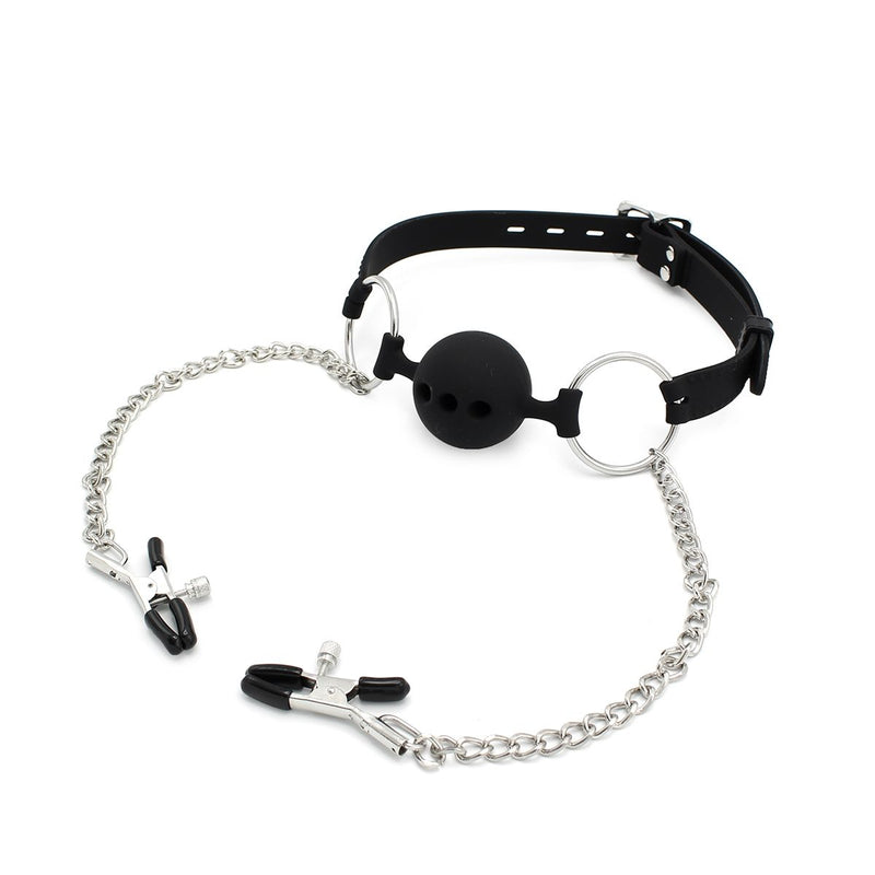 Kiotos - Siliconen Ball Gag Met Tepelklemmen-Laced-up.nl