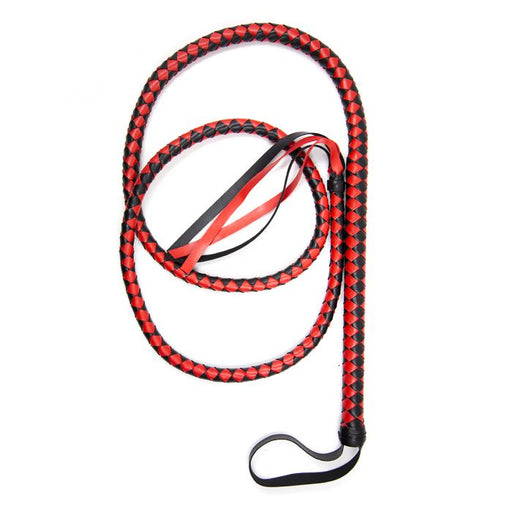 Lange gevlochten single tail - Bull Whip - 190 cm lang - Rood/Zwart-Laced-up.nl