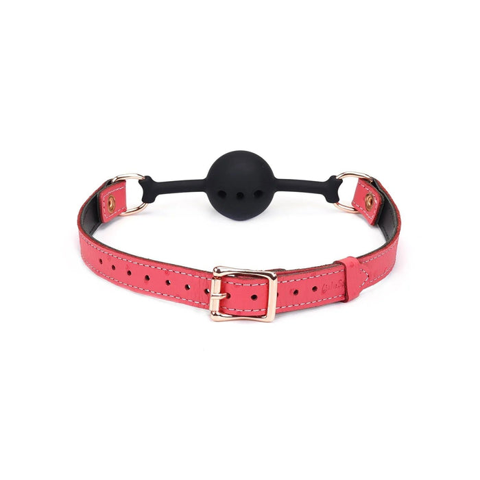 Liebe Seele - Angel's Kiss Leren Ball Gag - Luxe En exclusief ontwerp - Roze/Zwart/Rosé Goud-Laced-up.nl