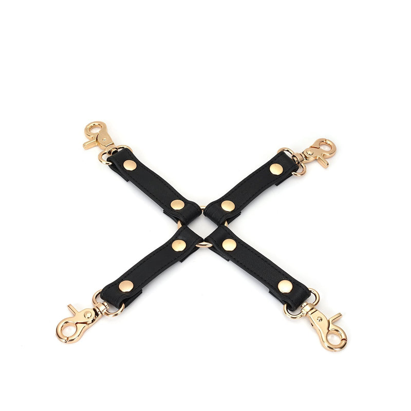 Liebe Seele - Dark Secret - Exclusieve Lederen Hogtie Bondagehulp Met Goud Metalen beslag - Zwart/Goud-Laced-up.nl