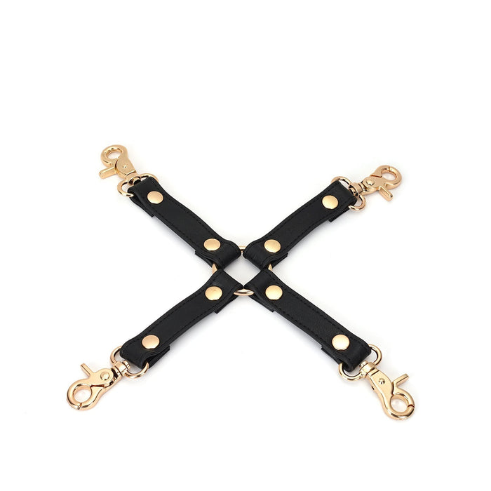 Liebe Seele - Dark Secret - Exclusieve Lederen Hogtie Bondagehulp Met Goud Metalen beslag - Zwart/Goud-Laced-up.nl