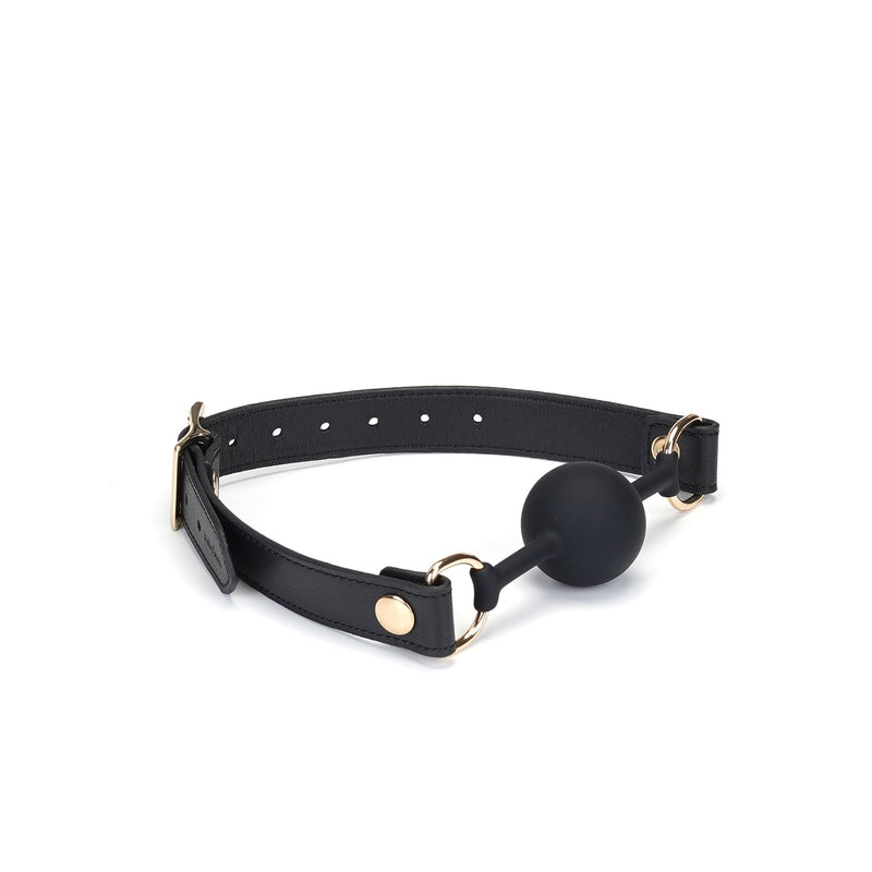 Liebe Seele - Dark Secret - Exclusieve Siliconen Ball Gag Met Lederen Riempjes - Zwart/Goud-Laced-up.nl