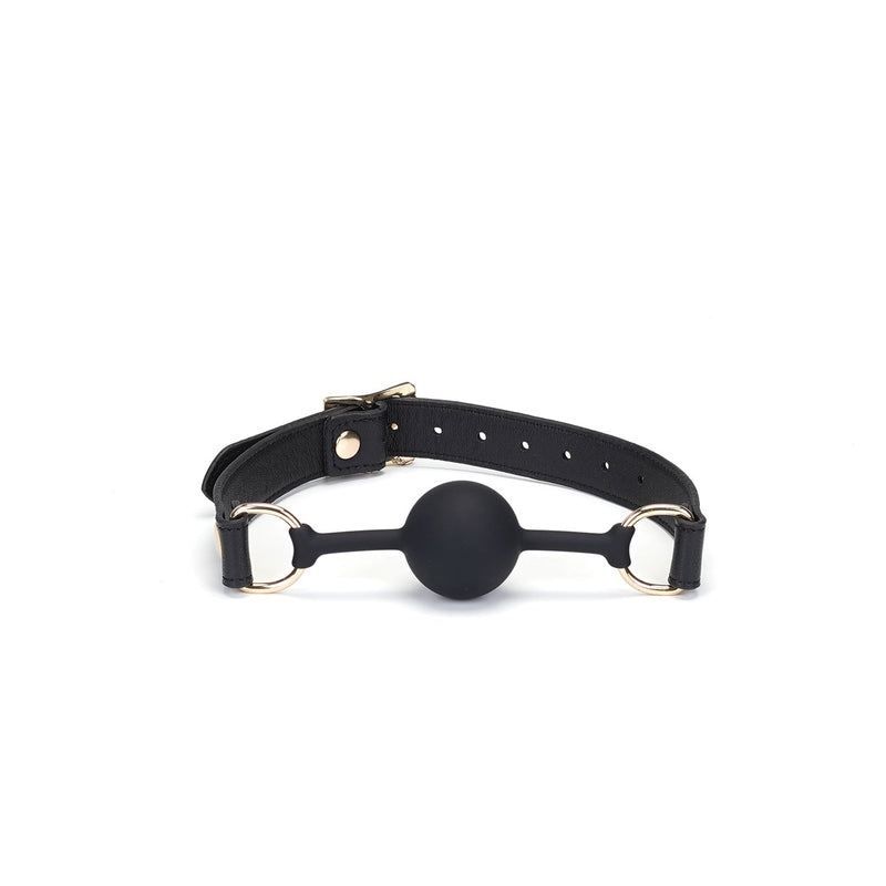 Liebe Seele - Dark Secret - Exclusieve Siliconen Ball Gag Met Lederen Riempjes - Zwart/Goud-Laced-up.nl