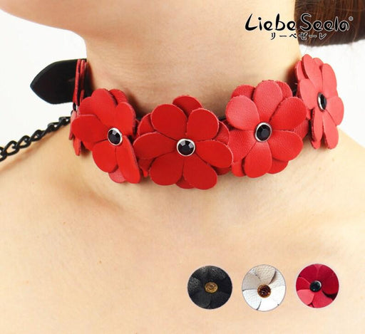 Liebe Seele - Flower Rhythm - Collar met Bloemen uit Leer - Exclusief en uniek ontwerp uit Japan - Rood/Zwart-Laced-up.nl