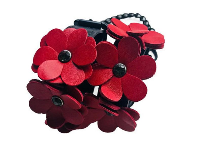 Liebe Seele - Flower Rhythm - Enkelboeien met Bloemen uit Leer - Exclusief en uniek ontwerp uit Japan - Rood/Zwart-Laced-up.nl