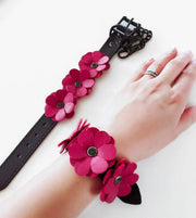 Liebe Seele - Flower Rhythm - Handboeien met Bloemen uit Leer - Exclusief en uniek ontwerp uit Japan - Rood/Zwart-Laced-up.nl