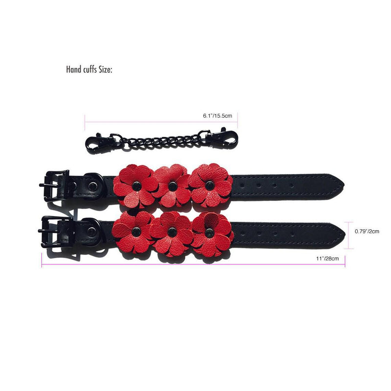 Liebe Seele - Flower Rhythm - Handboeien met Bloemen uit Leer - Exclusief en uniek ontwerp uit Japan - Rood/Zwart-Laced-up.nl