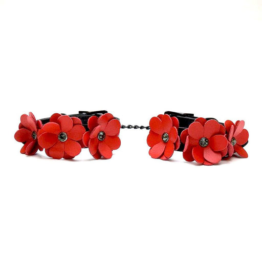 Liebe Seele - Flower Rhythm - Handboeien met Bloemen uit Leer - Exclusief en uniek ontwerp uit Japan - Rood/Zwart-Laced-up.nl