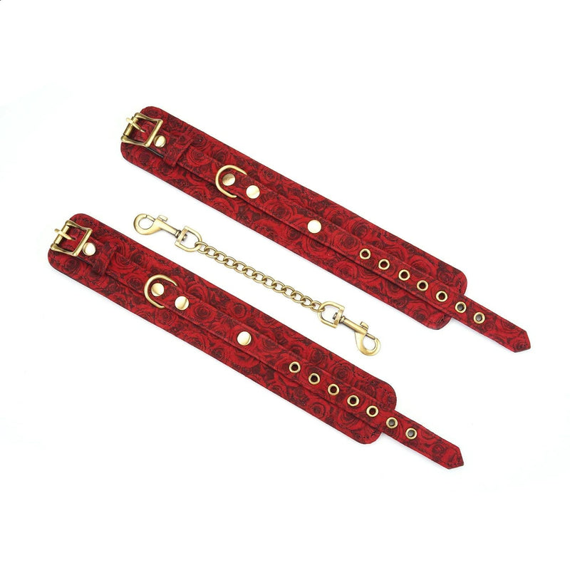 Liebe Seele - Kinbaku Ukiyoe - Lamslederen Enkelboeien - Rood met Zwarte Rozen Print - Iets Héél Bijzonders! - Import uit Japan-Laced-up.nl