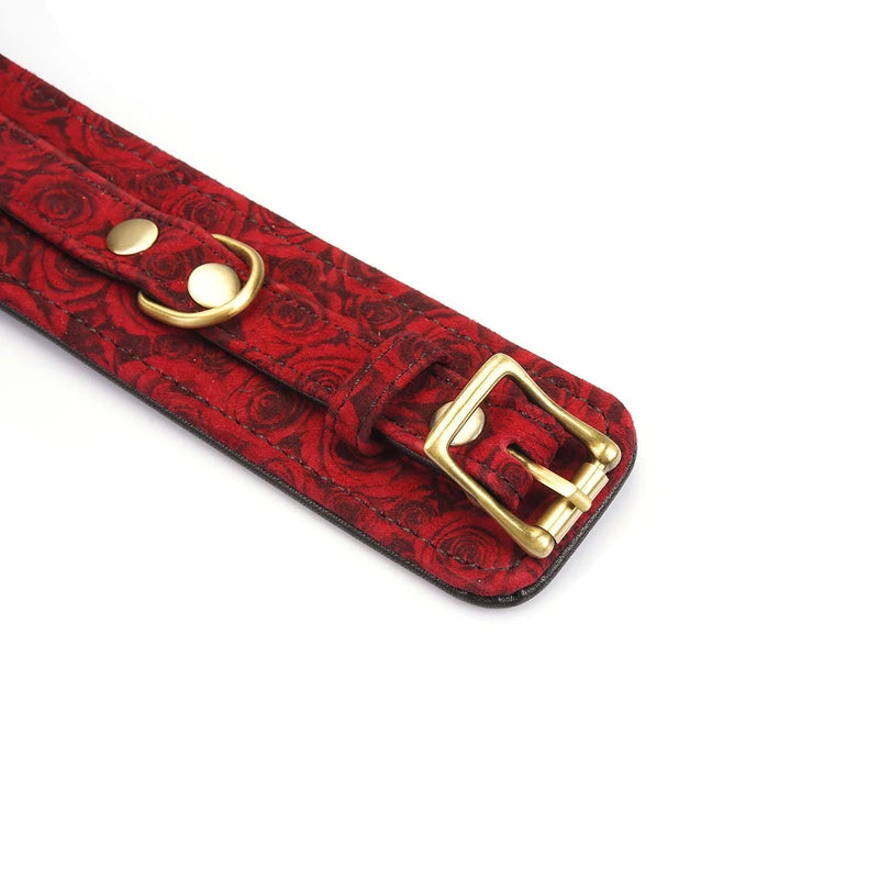 Liebe Seele - Kinbaku Ukiyoe - Lamslederen Polsboeien - Rood met Zwarte Rozen Print - Iets Héél Bijzonders! - Import uit Japan-Laced-up.nl