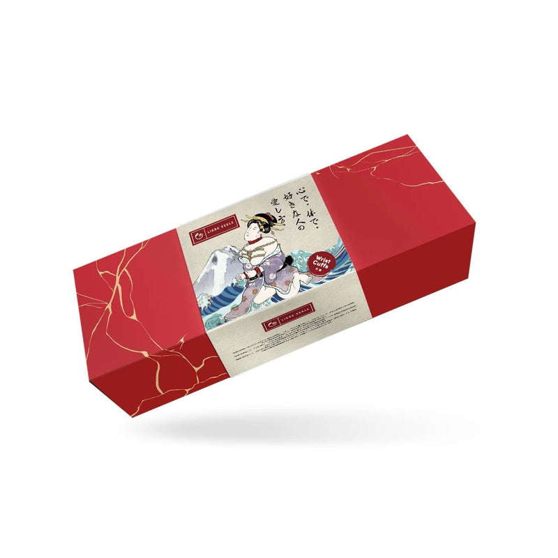Liebe Seele - Kinbaku Ukiyoe - Lamslederen Polsboeien - Rood met Zwarte Rozen Print - Iets Héél Bijzonders! - Import uit Japan-Laced-up.nl