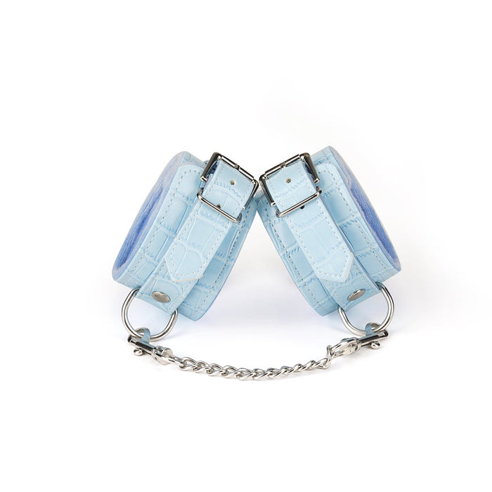 Liebe Seele - Macaron Luxe Bondage & BDSM Set Met Handboeien, Enkelboeien, Halsband, Paddle, Flogger, Hogtie, Blinddoek, Ball Gag En Mini Massager- Lichtblauw-Laced-up.nl