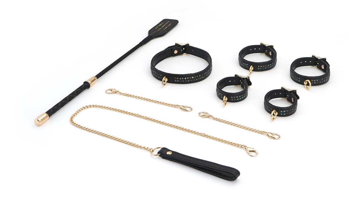 Liebe Seele - Shining Girl Handgemaakte Leren collar Met Rosé Gouden leiband Ketting Met strass Steentjes-Laced-up.nl