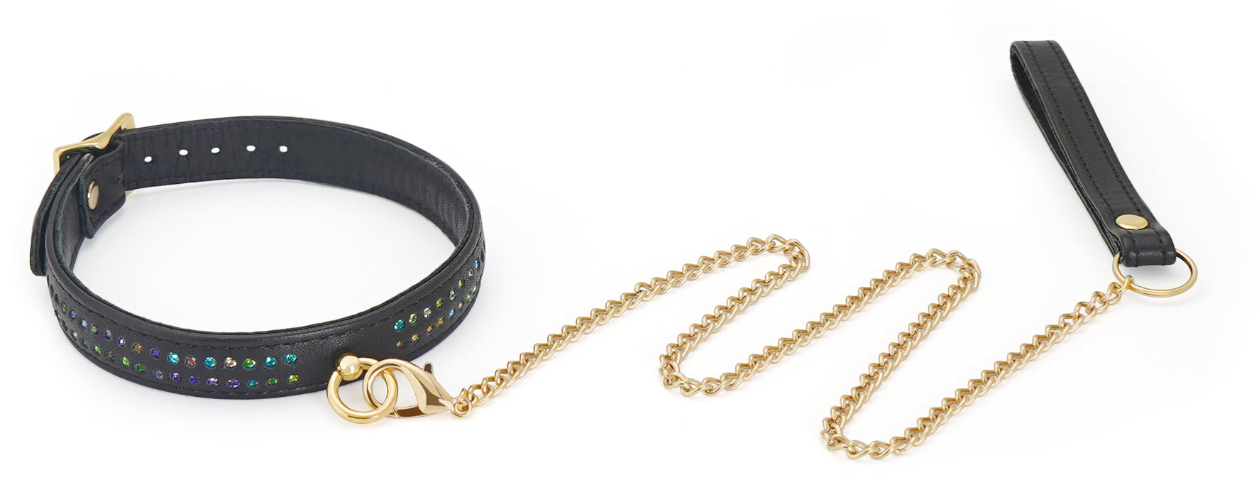 Liebe Seele - Shining Girl Handgemaakte Leren collar Met Rosé Gouden leiband Ketting Met strass Steentjes-Laced-up.nl