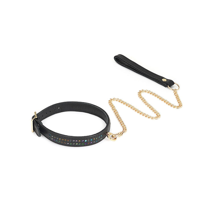 Liebe Seele - Shining Girl Handgemaakte Leren collar Met Rosé Gouden leiband Ketting Met strass Steentjes-Laced-up.nl