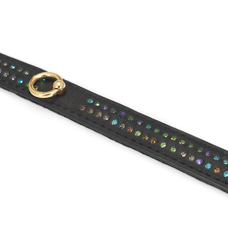 Liebe Seele - Shining Girl Handgemaakte Leren collar Met Rosé Gouden leiband Ketting Met strass Steentjes-Laced-up.nl