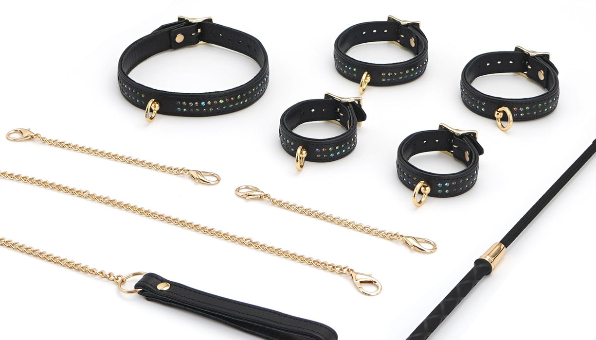 Liebe Seele - Shining Girl Handgemaakte Leren collar Met Rosé Gouden leiband Ketting Met strass Steentjes-Laced-up.nl