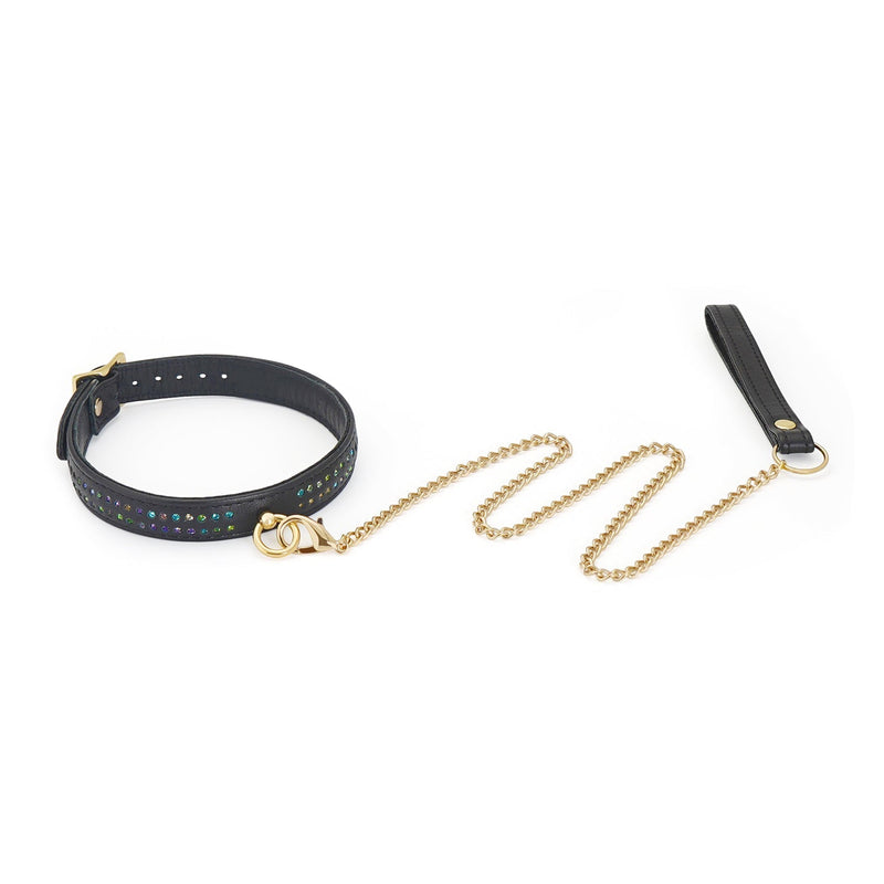 Liebe Seele - Shining Girl Handgemaakte Leren collar Met Rosé Gouden leiband Ketting Met strass Steentjes-Laced-up.nl