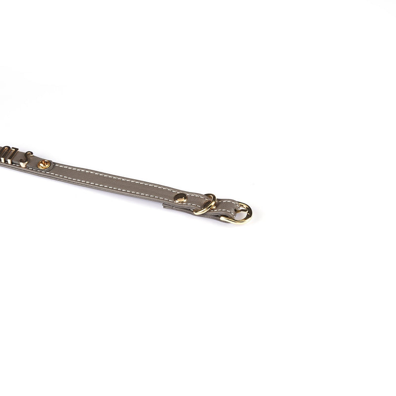 Liebe Seele - Smalle Collar Met Gouden Letters - Slut - Italiaans Kwaliteitsleder - Grijs-Laced-up.nl