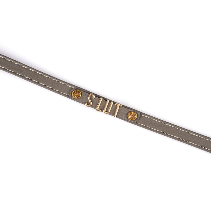 Liebe Seele - Smalle Collar Met Gouden Letters - Slut - Italiaans Kwaliteitsleder - Grijs-Laced-up.nl