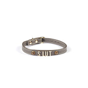 Liebe Seele - Smalle Collar Met Gouden Letters - Slut - Italiaans Kwaliteitsleder - Grijs-Laced-up.nl