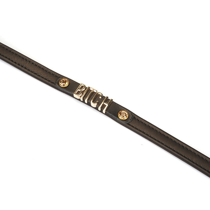 Liebe Seele - Smalle Collar Met Gouden Letters en Sierkristallen - Bitch - Italiaans Kwaliteitsleder - Zwart-Laced-up.nl