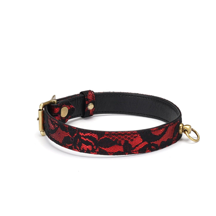 Liebe Seele - Victorian Garden - Smalle Collar - Choker - vegan vriendelijk - PU Leer & Kant - Zwart/Rood-Laced-up.nl