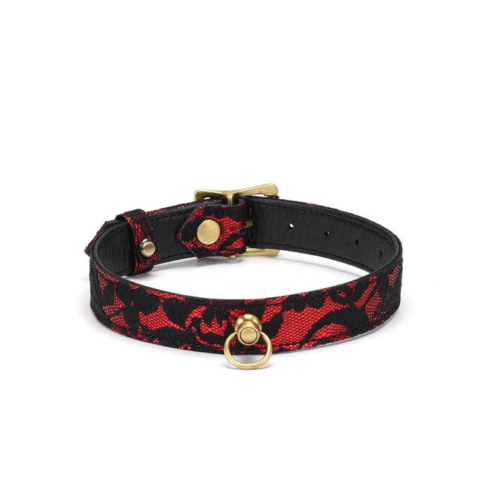 Liebe Seele - Victorian Garden - Smalle Collar - Choker - vegan vriendelijk - PU Leer & Kant - Zwart/Rood-Laced-up.nl