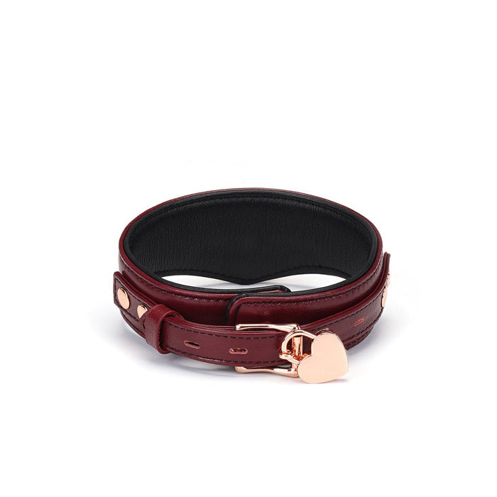 Liebe Seele - Wine Red Curved Collar Met leiband En hartvormig slot - Luxe ontwerp collar-Laced-up.nl