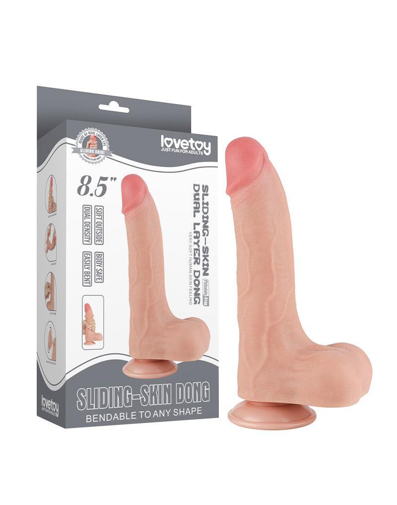 LoveToy - Dubbellaags Dildo - Glijdende Huid Dildo- Lengte 22 cm - Diameter 4.3 cm - Lichte Huidskleur-Laced-up.nl