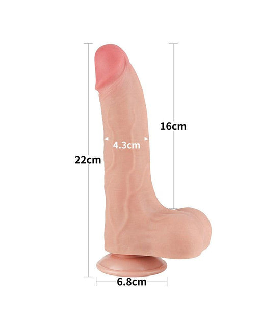 LoveToy - Dubbellaags Dildo - Glijdende Huid Dildo- Lengte 22 cm - Diameter 4.3 cm - Lichte Huidskleur-Laced-up.nl