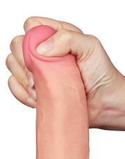 LoveToy - Dubbellaags Dildo - Glijdende Huid Dildo- Lengte 22 cm - Diameter 4.3 cm - Lichte Huidskleur-Laced-up.nl