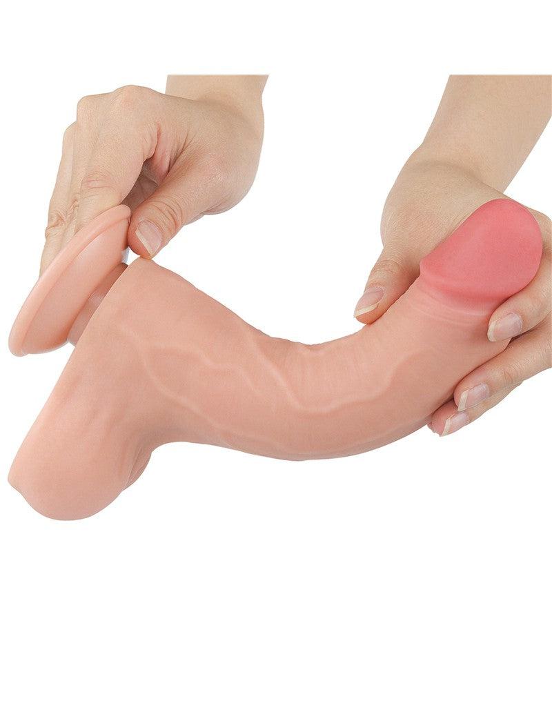 LoveToy - Dubbellaags Dildo - Glijdende Huid Dildo- Lengte 22 cm - Diameter 4.3 cm - Lichte Huidskleur-Laced-up.nl