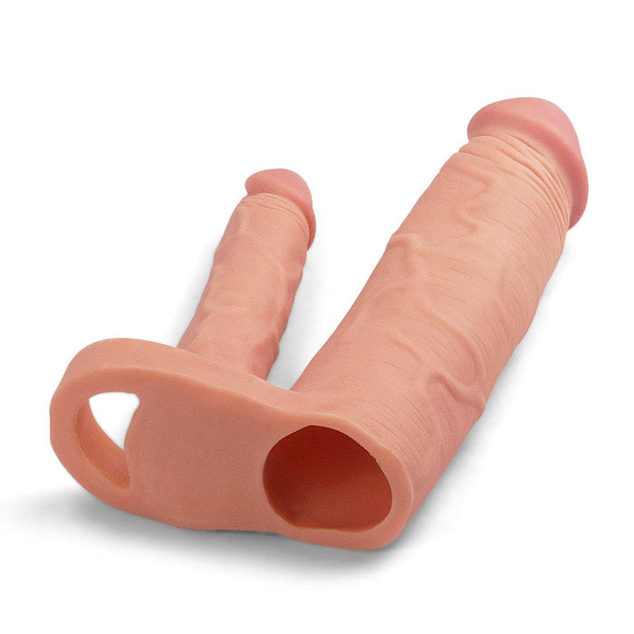 Lovetoy - Pleasure X-tender Dubbele penis sleeve - Lichte Huidskleur-Erotiekvoordeel.nl