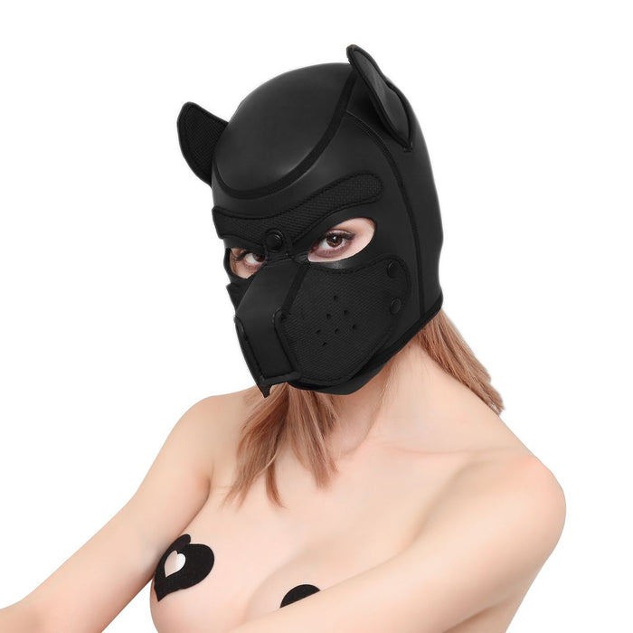 Neoprene Puppy Dog - HondenMasker - BDSM Hood - Maat L - Zwart/Wit-Erotiekvoordeel.nl