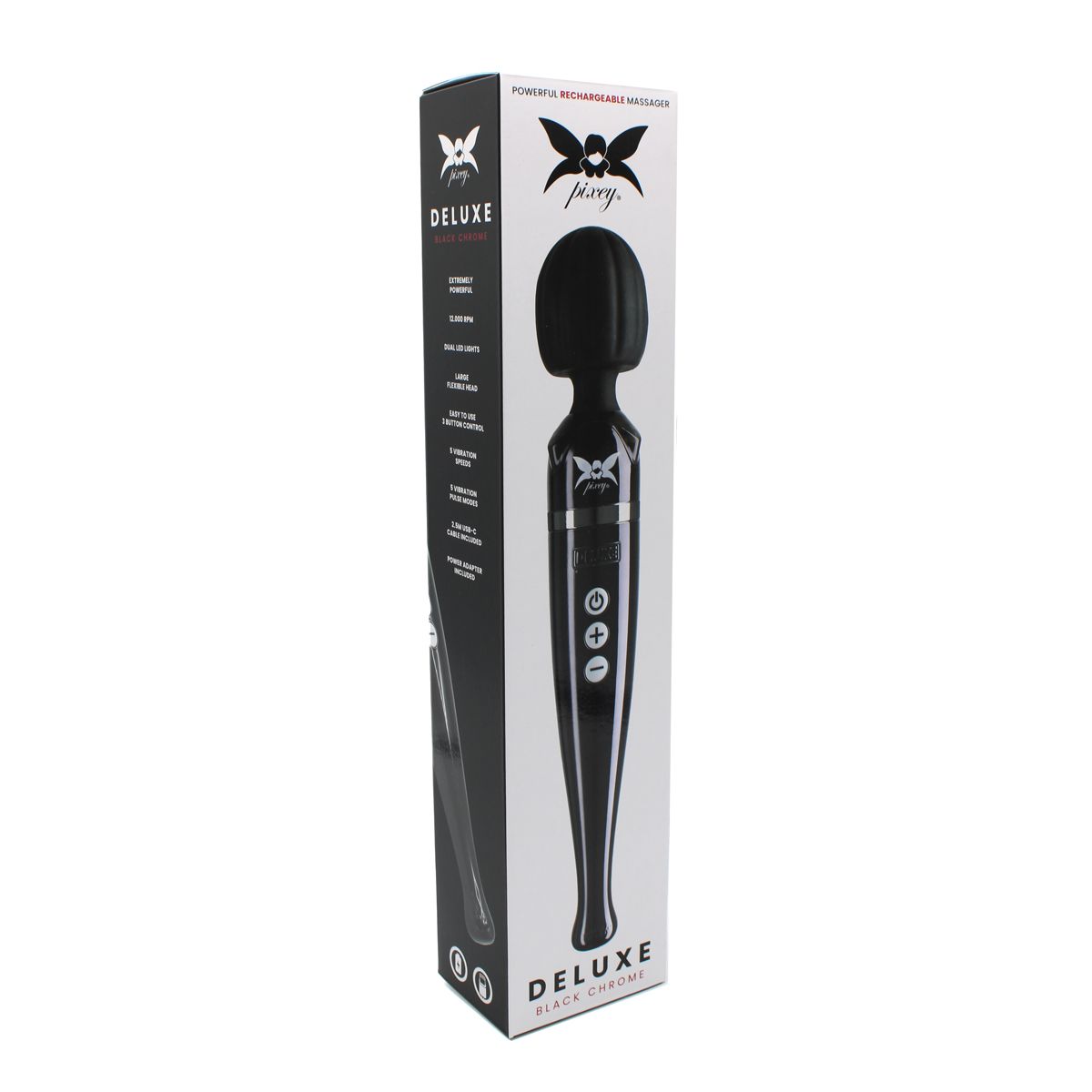 Pixey DeLuxe - Black Chrome Edition - Oplaadbare Wand Vibrator - de krachtigste die er is-Erotiekvoordeel.nl