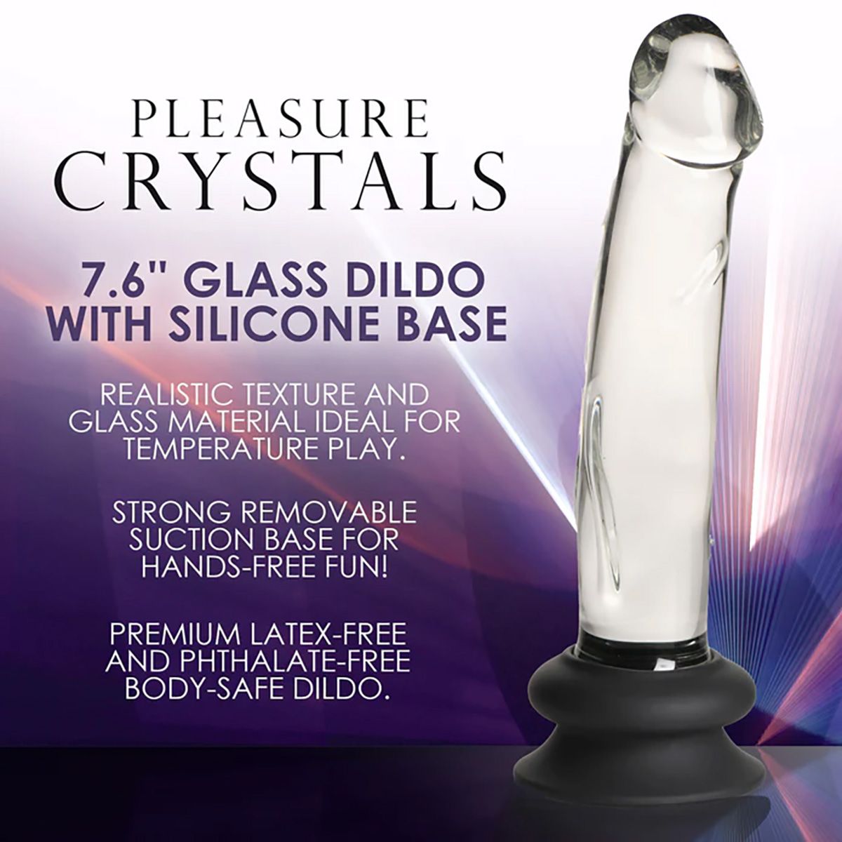 Pleasure Crystals - Glazen Dildo Met Siliconen Basis - 19 cm x 3.8 cm - Transparant-Erotiekvoordeel.nl