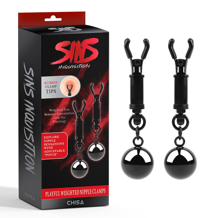 Sins Inquisition - Playful Tepelklemmen Met Gewichten- Zwart