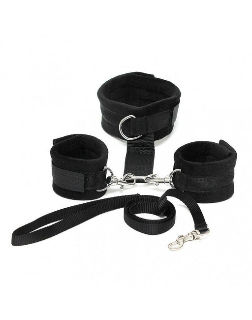 Soft Bondage Collar Met handboeien En leiband - Zwart