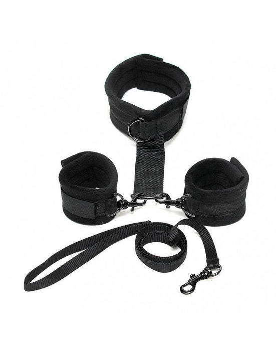 Soft Bondage Collar Met handboeien En leiband - Zwart