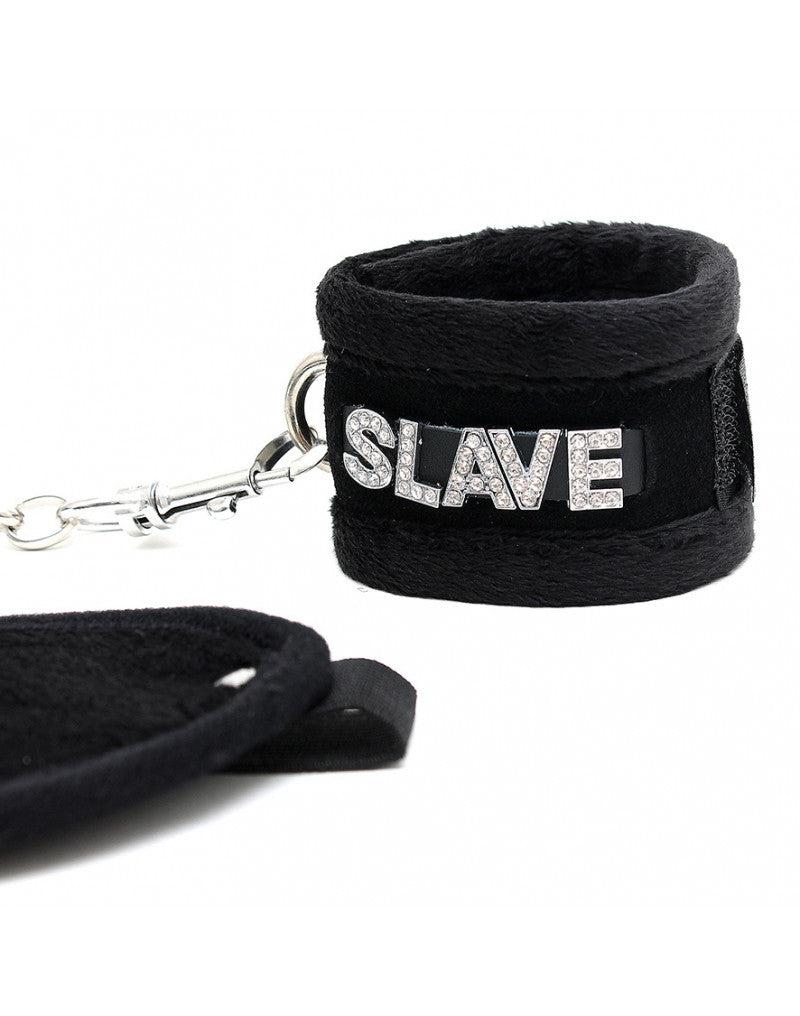 Soft Bondage Set blinddoek En handboeien SLAVE - Zwart