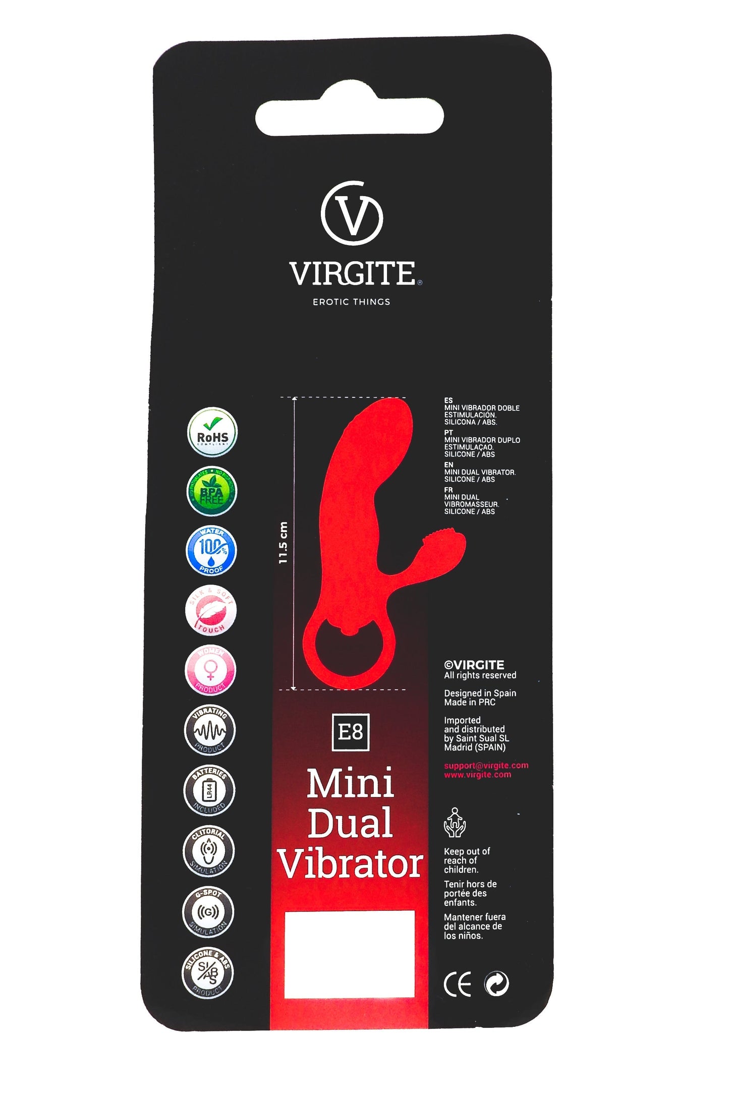 Virgite - Mini Vibrator Met Clitoris Borsteltje - Zwart