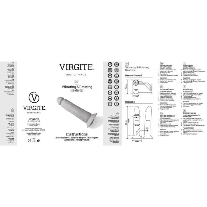 Virgite - Roterende Vibrerende Dildo - 19 cm - Met Afstandsbediening - Lichte Huidskleur-Erotiekvoordeel.nl