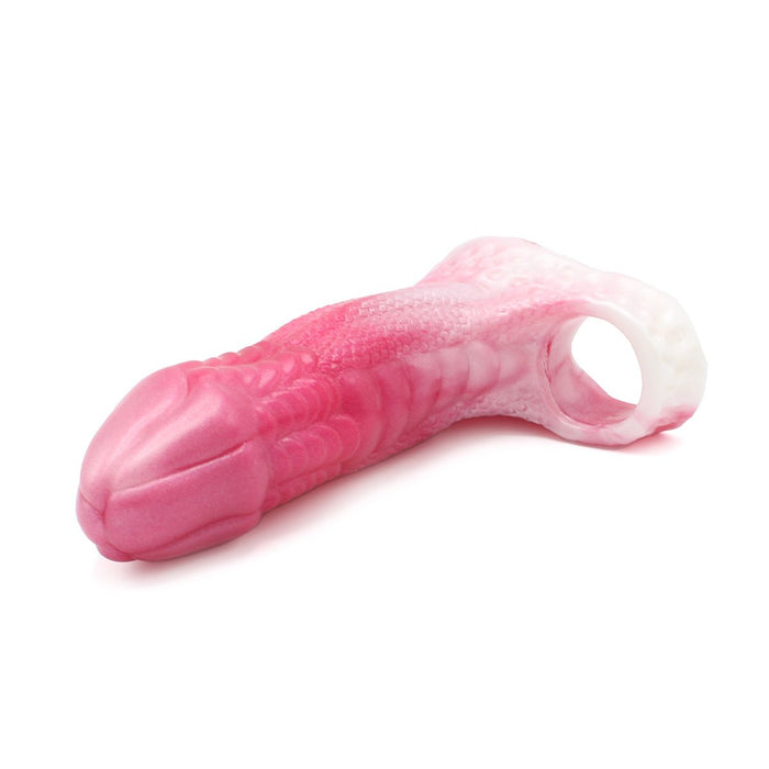 Kiotos Monstar 02 - Penis Sleeve - Penisverlenging - Met Ball Stretcher Opening - Siliconen - Roze Wit-Laced-up.nl